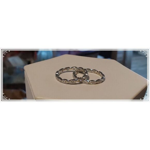 New~Lot of (2) Marquise Milgrain Sim Diamond Eternity Band Rings Sz 8 - Picture 1 of 5